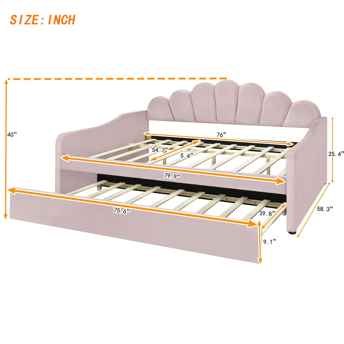 Upholstery Daybed Frame With Shell Shaped Backrest