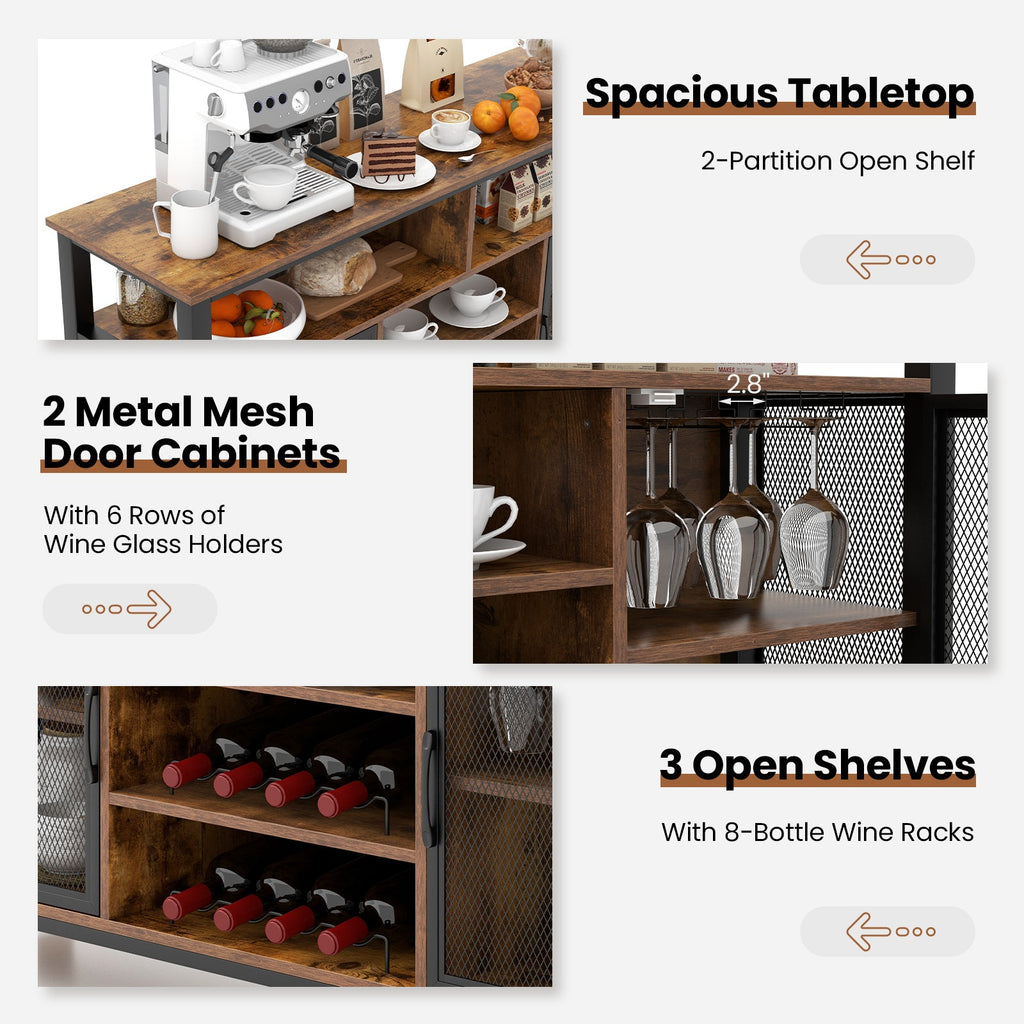55-Inch Buffet Sideboard with 8-Bottle Wine Racks and Wine Glass Holders