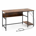 55 Inch Computer Desk with 4 Power Outlets and CPU Stand