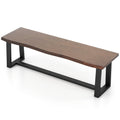 56.5 Inches Wood Dining Bench with Wavy Edge and Adjustable Footpads-Coffee