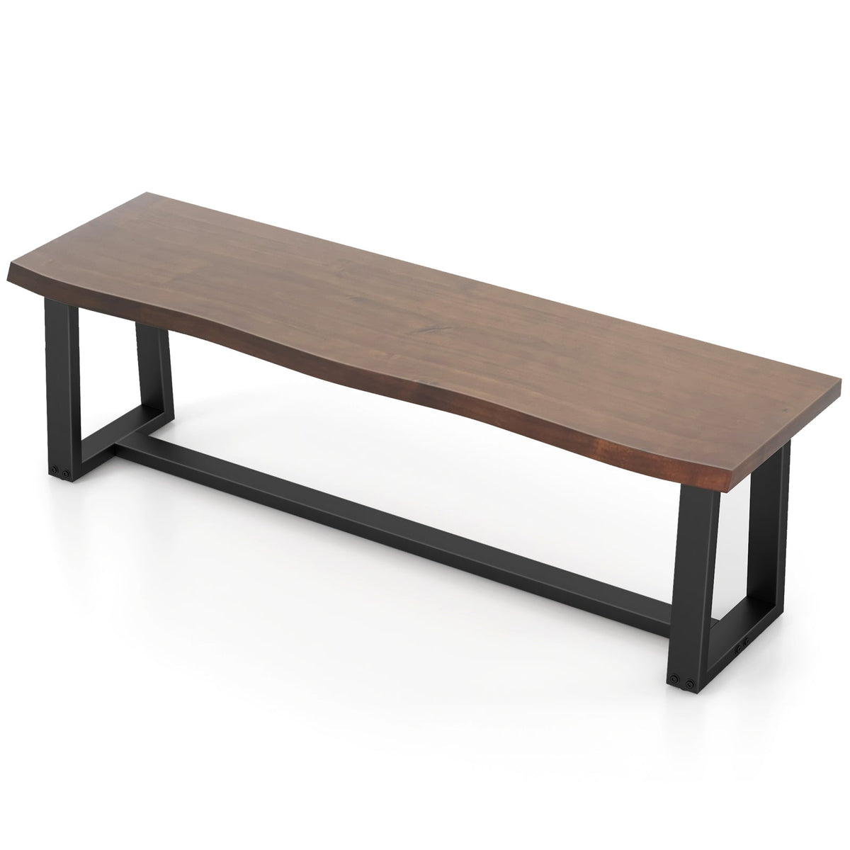 56.5 Inches Wood Dining Bench with Wavy Edge and Adjustable Footpads-Coffee