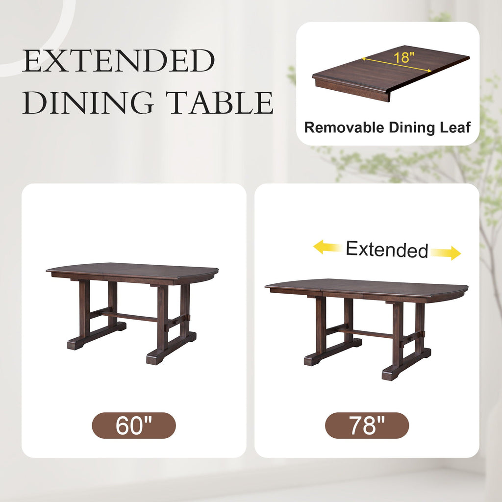 6 Piece Extendable Dining Table Set, Wood Table With Removable Leaf, 4 Upholstered Chairs And Bench - Cherry
