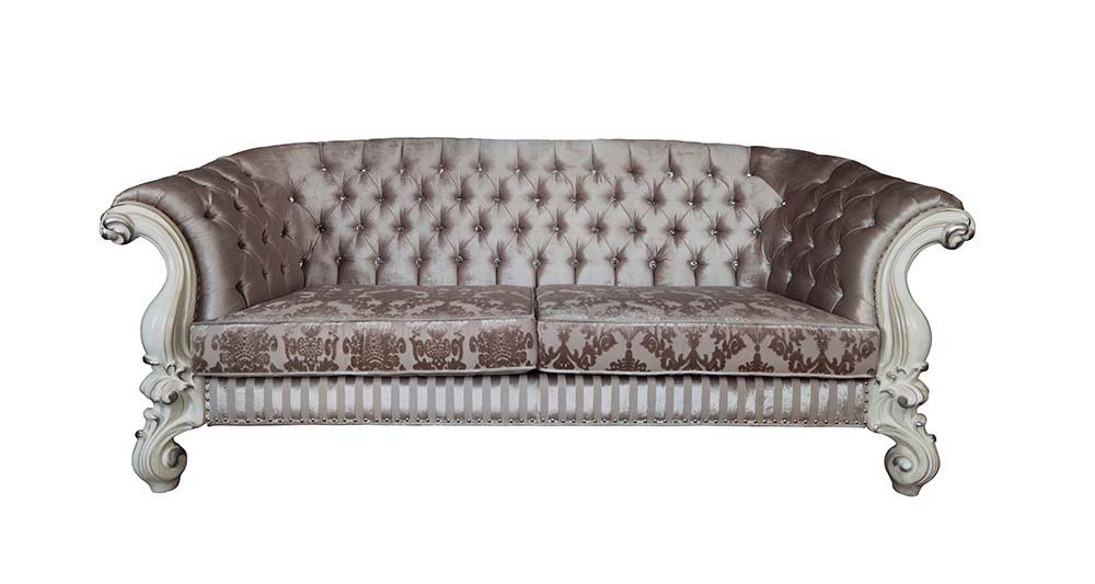 Versailles - Sofa With 7 Pillows - Ivory Fabric & Bone White
