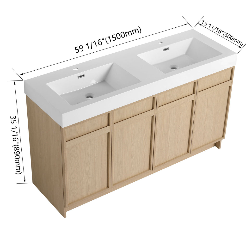 Freestanding Bathroom Vanity With Resin Sink & Soft Close Cabinet Doors