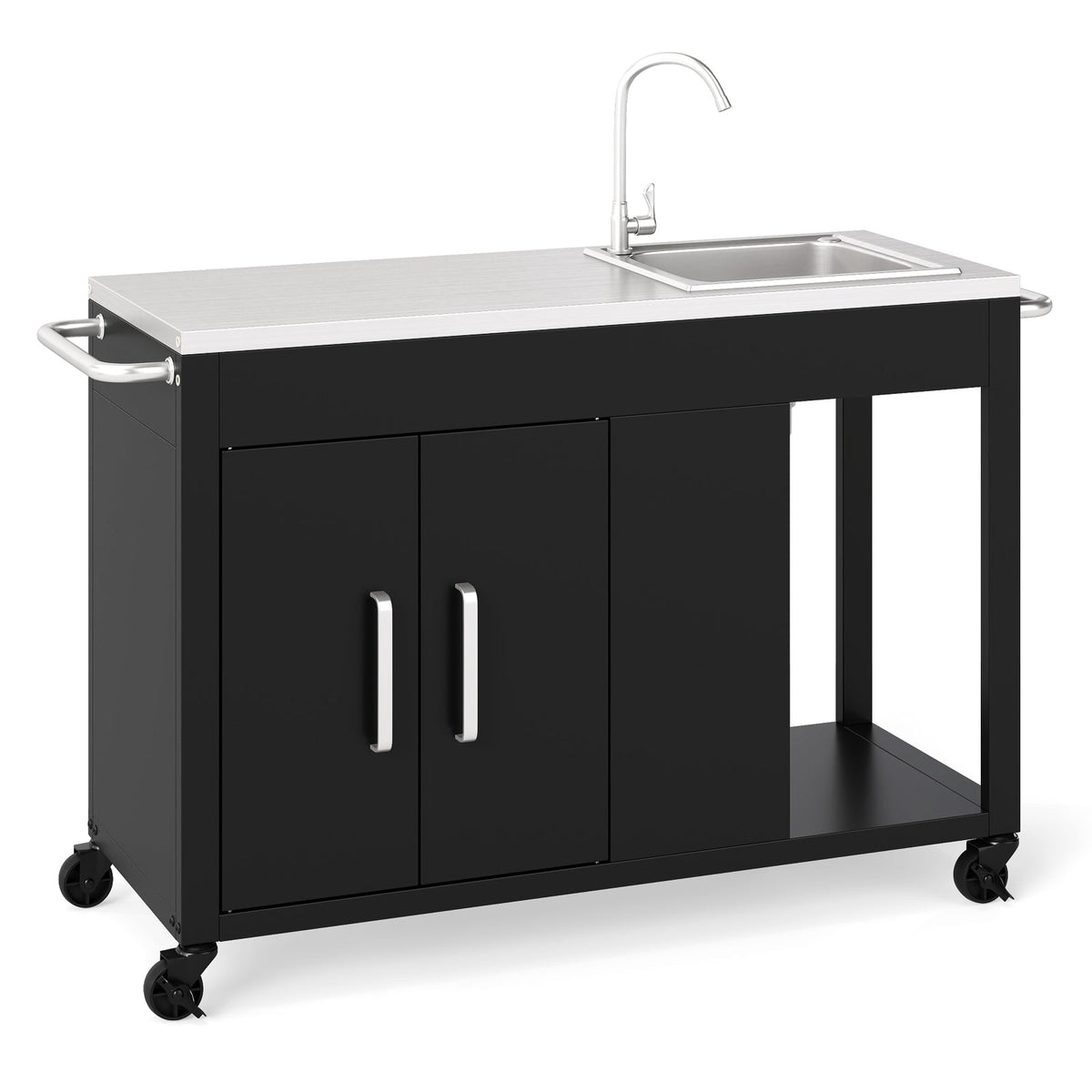 56 Inches Outdoor Grill Table with Sink and Stainless Steel Top-Black