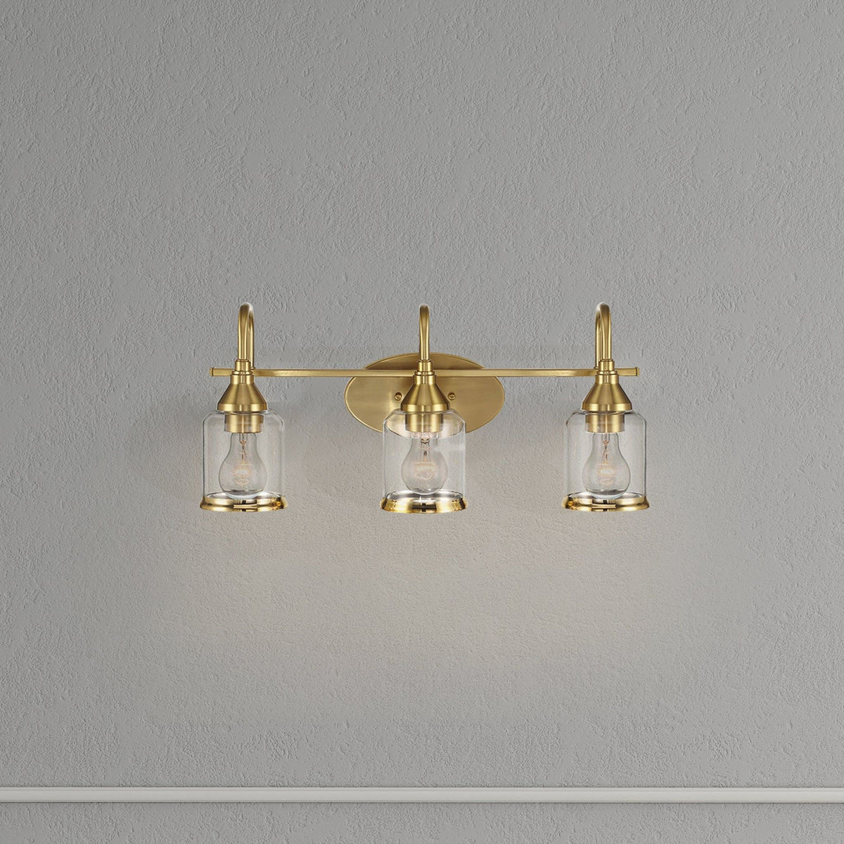 3 Lights Brush Vanity Light - Clear / Gold