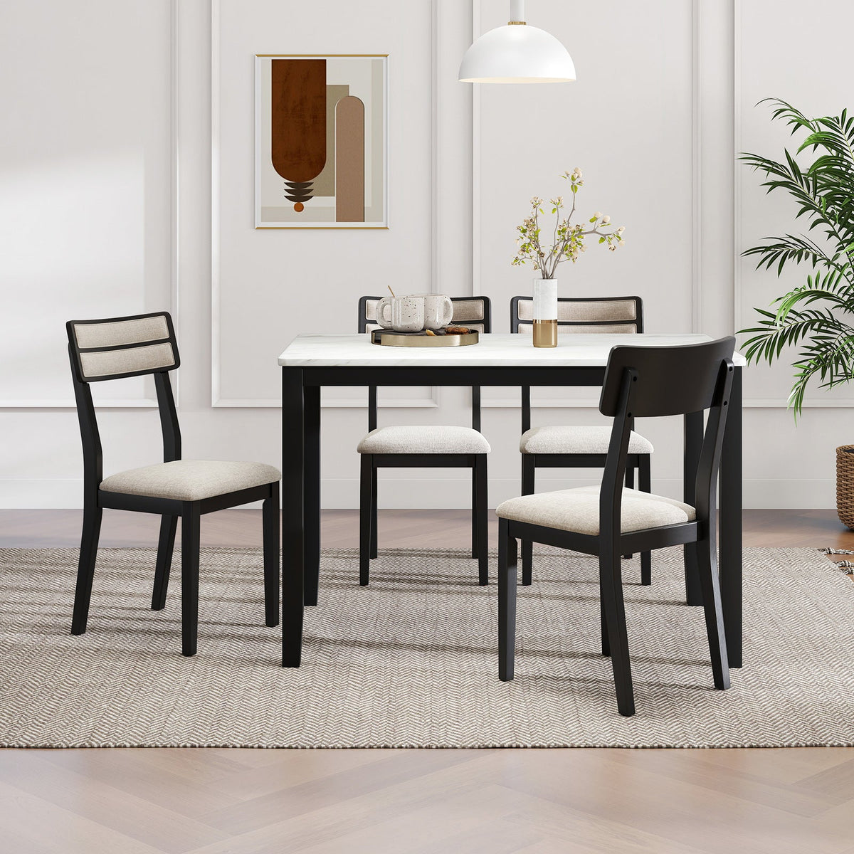 Modern Dining Chairs Set of 4 with Tilt Backrest for Dining Room-Black