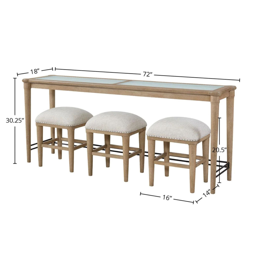 Glass Console Table With 3 Stools - Frosted