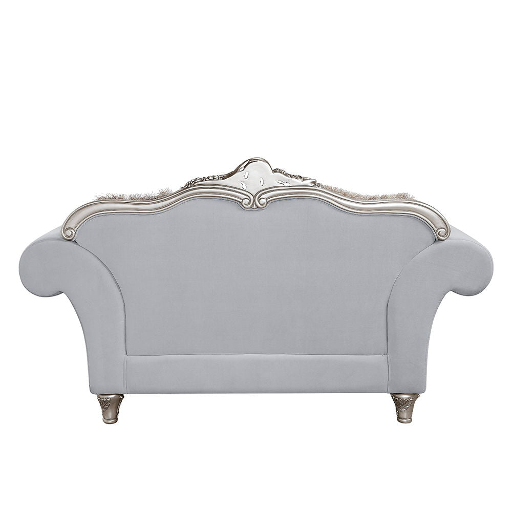 Pelumi - Loveseat With 5 Pillows - Light Gray Linen & Platinum