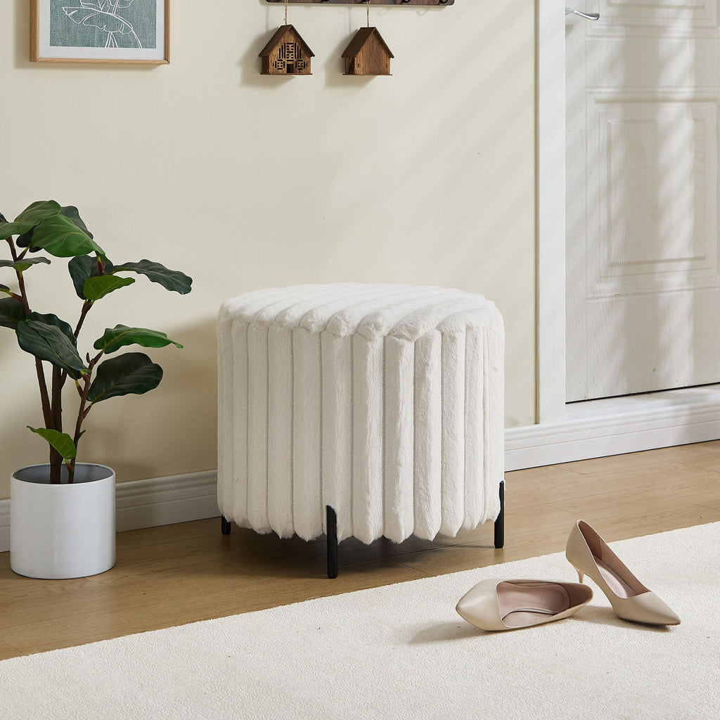 Wide Upholstered Round Pouf Ottoman Foot Rest