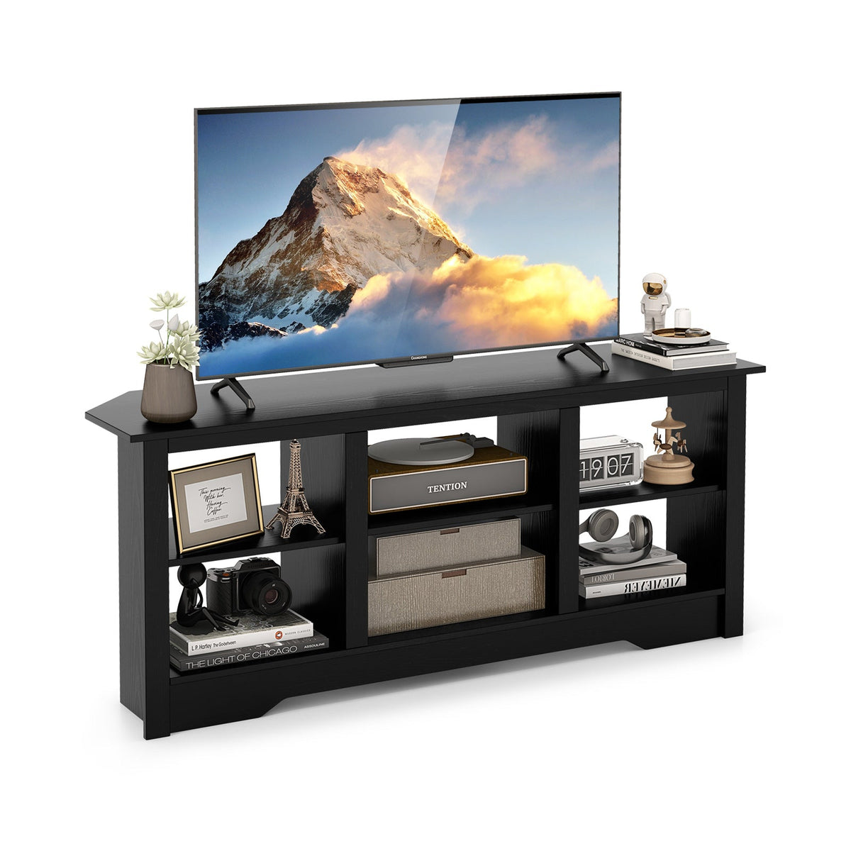 58 Inch TV Stand with 6 Open Storage Shelves for TVs up to 65 Inches