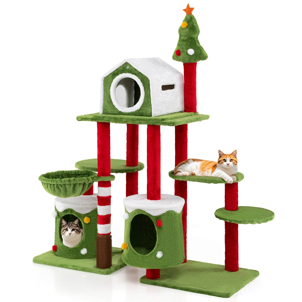 58 Inch Tall Cat Tree Tower Multi-level Pet Climbing and Jumping Tower Furniture with Condos