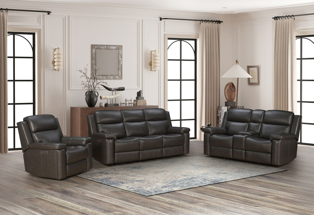 Leon - Power Sofa Recliner With Power Headrest, Power Lumbar, Heat And Massage (Dropdown Table With Smart Tabletop Control) - Smokey Gray