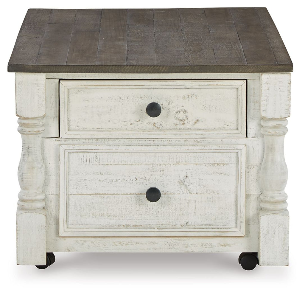 Havalance - Lift Top Cocktail Table with Storage Drawers - White / Gray