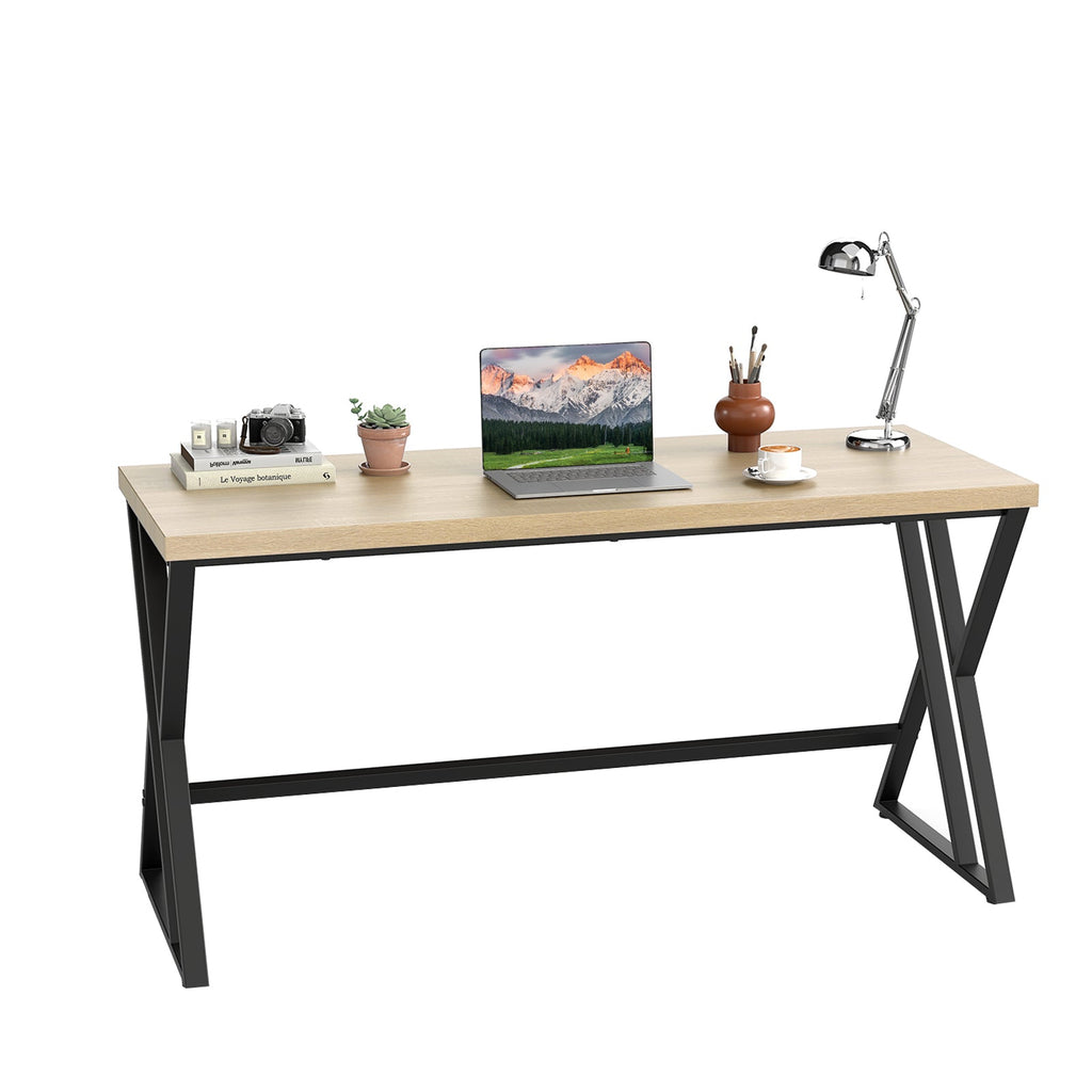 59 Inch Computer Desk with Heavy-duty Metal Frame and Crossbar-Gray