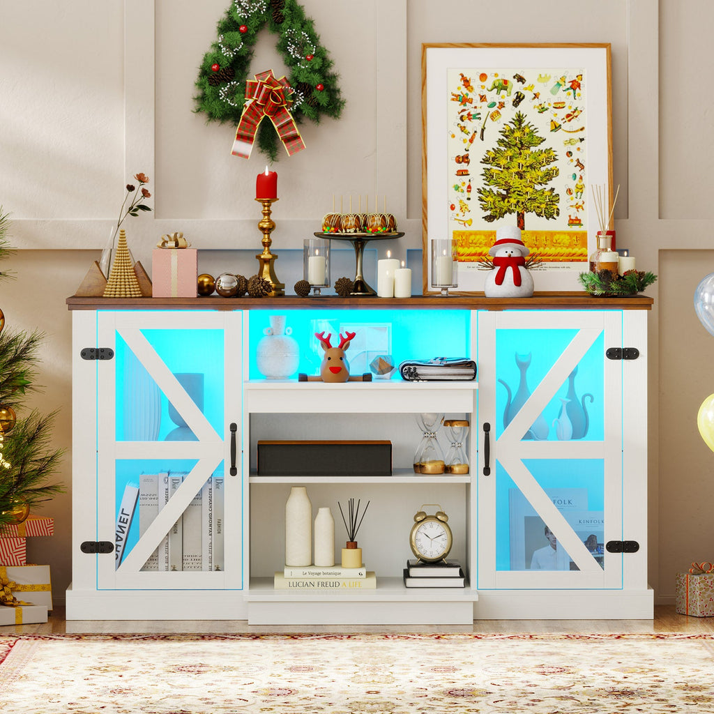 59 Inches Media Console Table with 3-Level Shelves and 22 Dynamic Modes-White