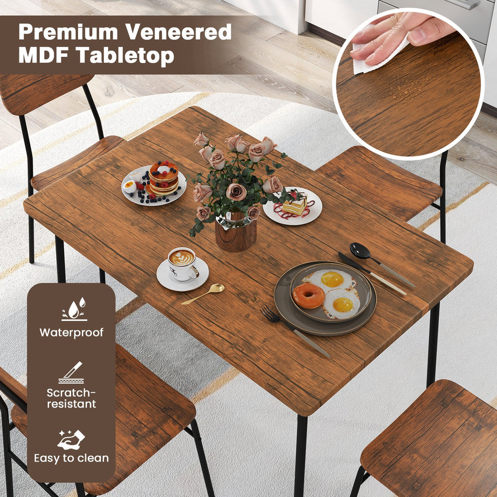 5-Piece Table Set for 4 with Metal Frame and Storage Rack-Brown
