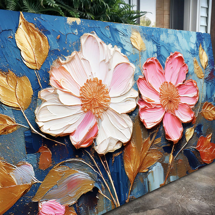 Golden Petals Impasto Wall Art