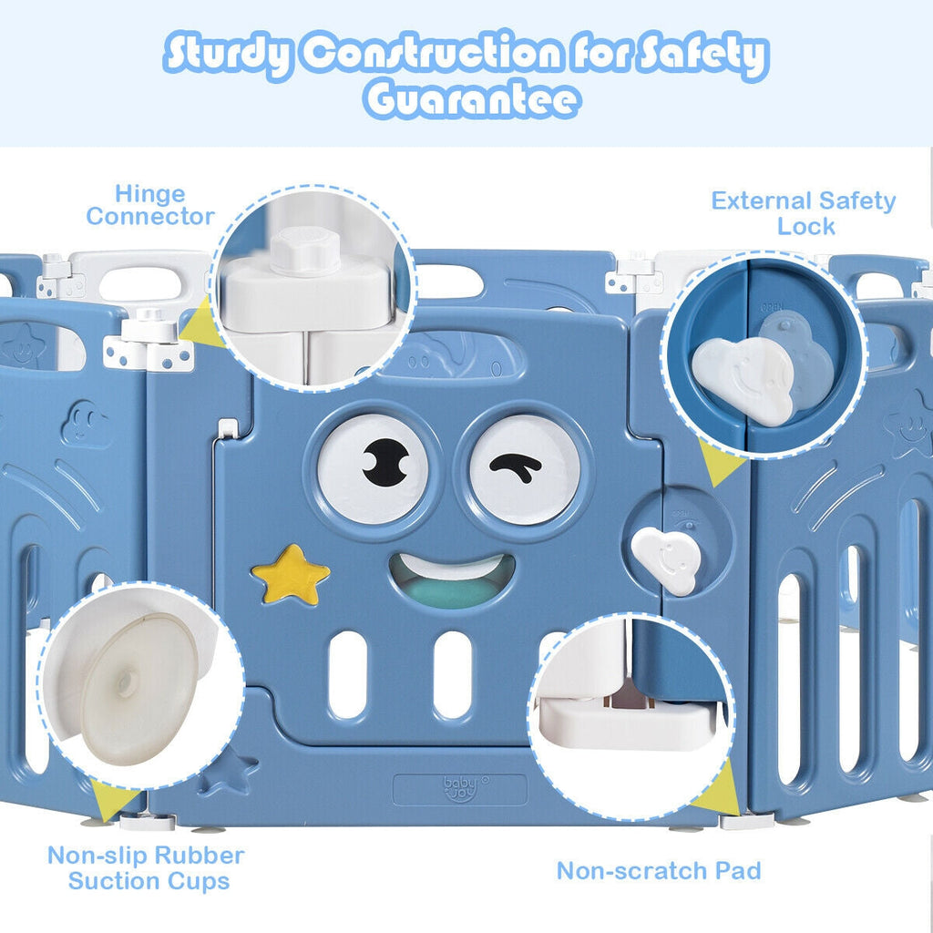 16-Panel Foldable Baby Playpen Kids Activity Centre-Blue