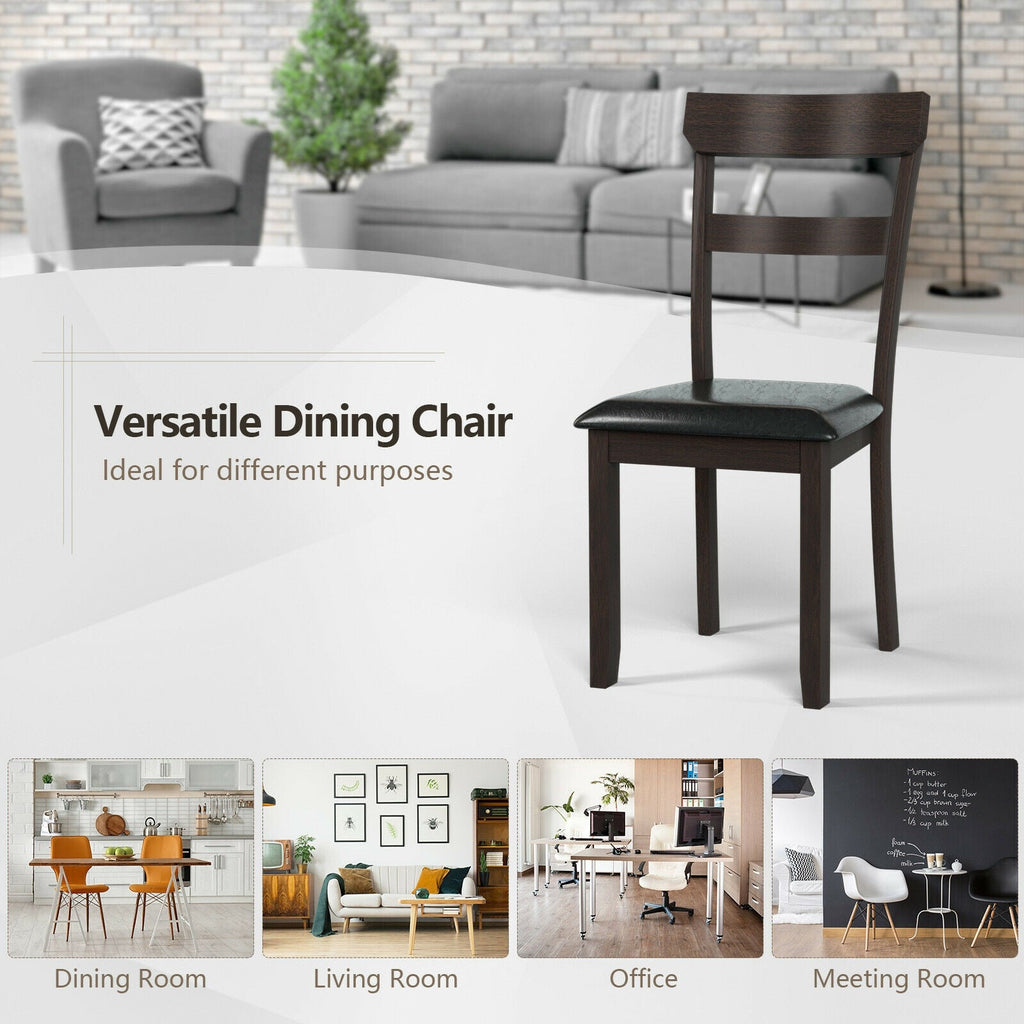 Set of 2 Dining Chairs With Rubber Wood Frame and Upholstered Faux Leather Seat