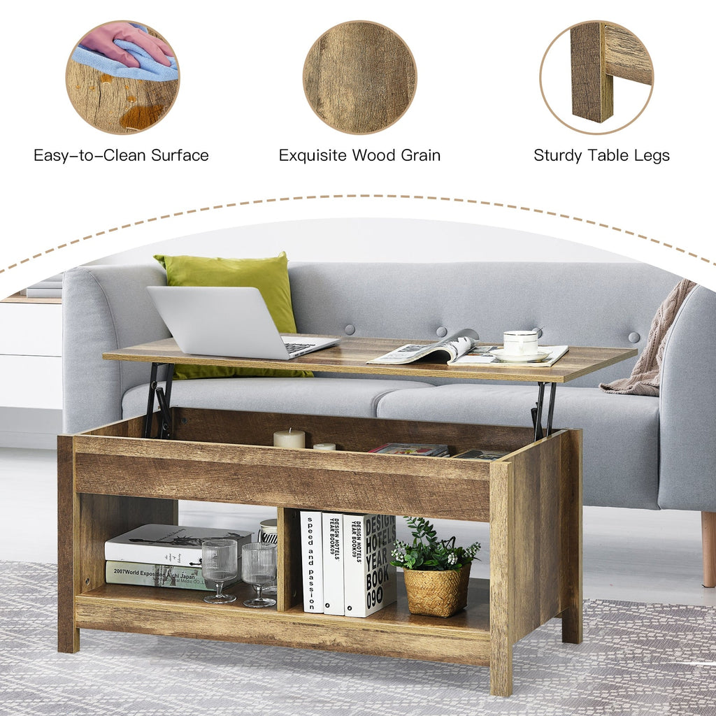 Lift Top Coffee Table with Hidden Storage Compartment and Lower Shelf for Study Room
