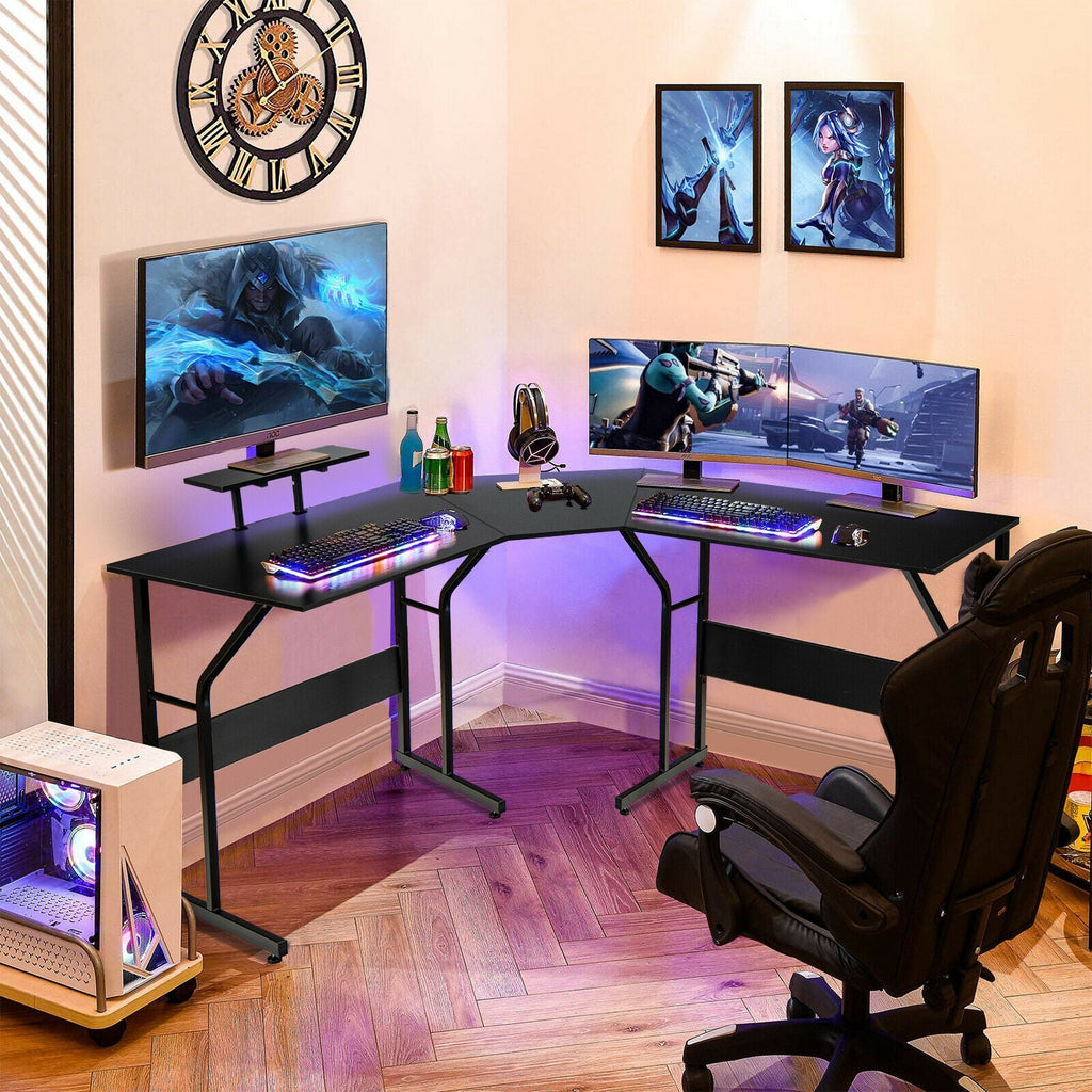 88.5 Inch L Shaped Reversible Computer Desk Table with Monitor Stand