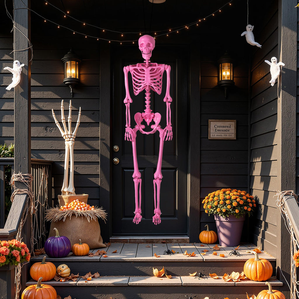 5.5 FT Life-Size Halloween Poseable Skeleton Pink Movable Joints