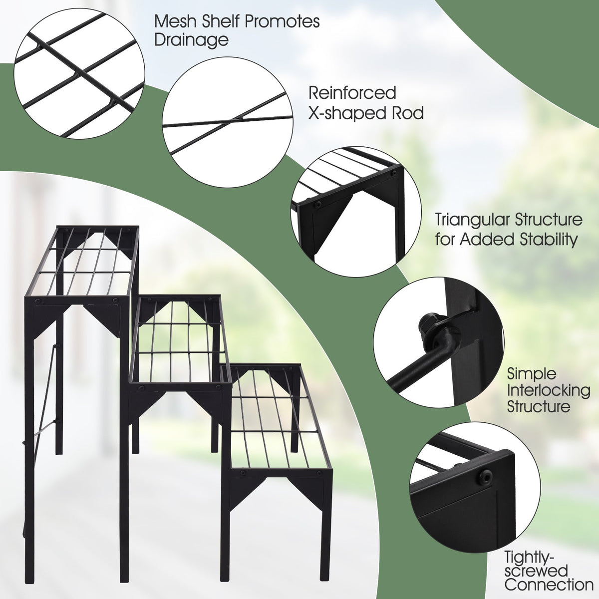 Outdoor 3 Tier Metal Plant Stand with Heavy Duty Rack for Multiple Use