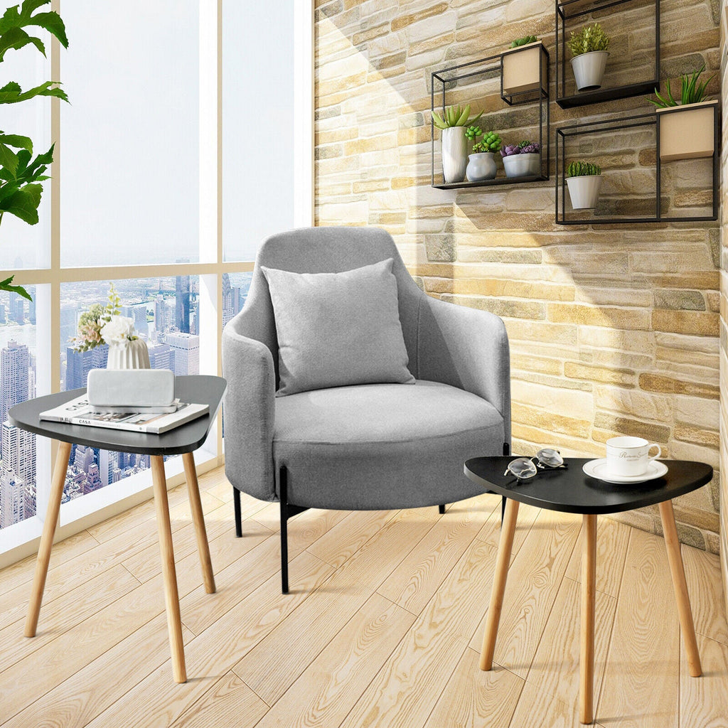 Set of 2 Modern Nesting Coffee Tables Triangular Tabletop Bamboo Legs