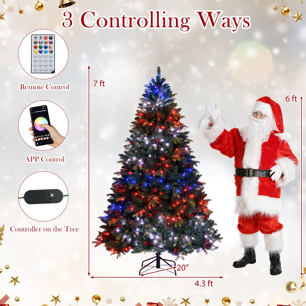 5/6/7/8 FT Artificial Christmas Tree with LED Lights and Remote APP Control