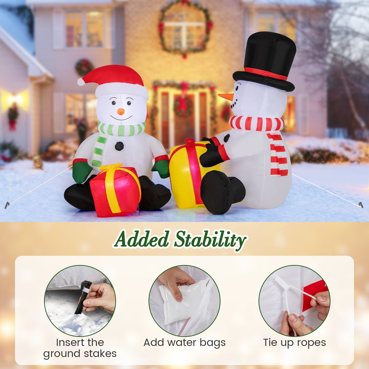 5 Feet 2 Cute Blow-up Snowman Christmas Inflatables with Gift Boxes