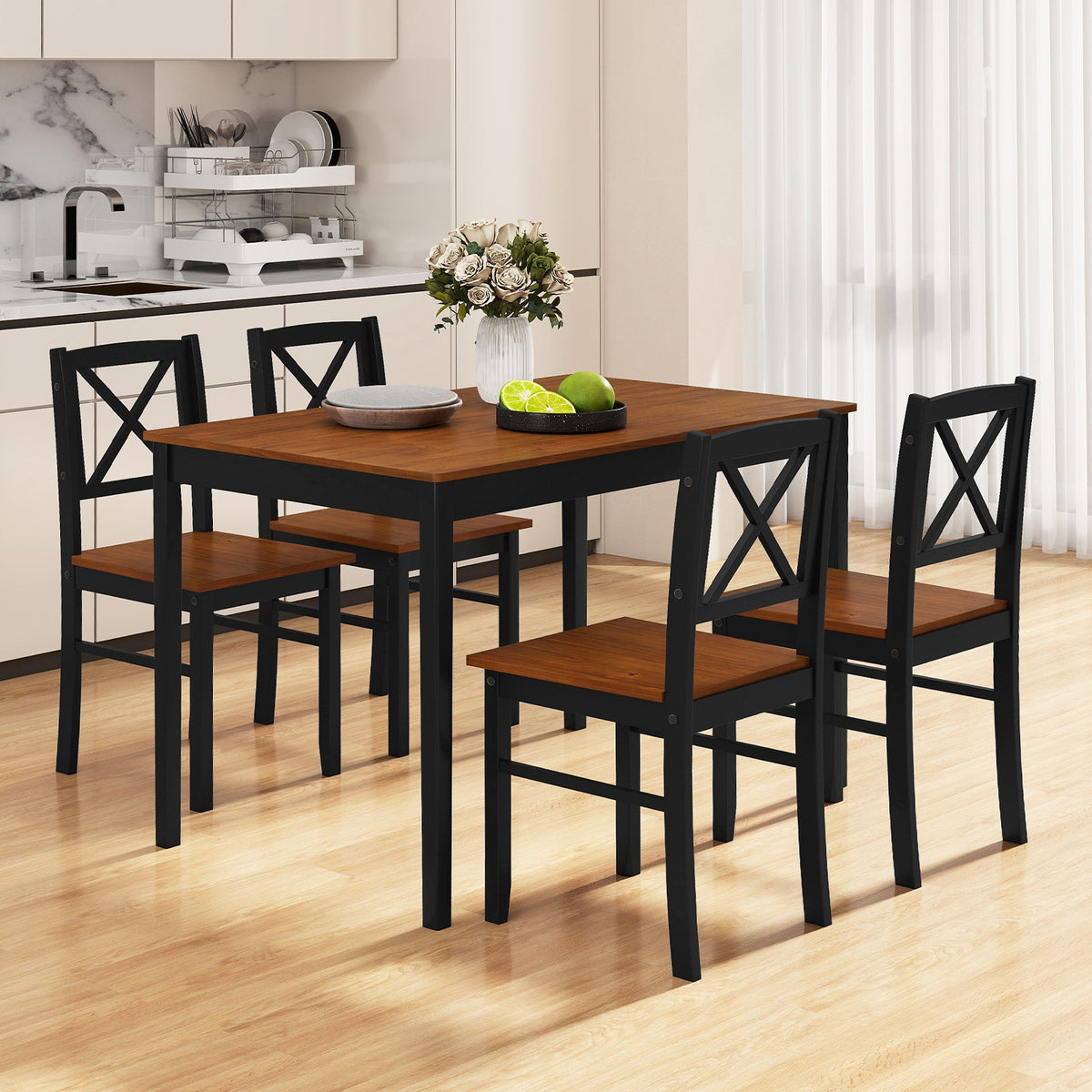 5 Piece Dining Table Set with Rectangular Kitchen Table and 4 Chairs for 4 People-Coffee