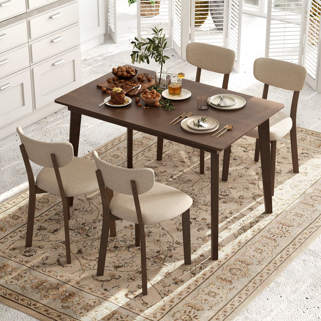 5-Piece Dining Table Set for 4 with Rubber Wood Frame and Padded Set-Brown