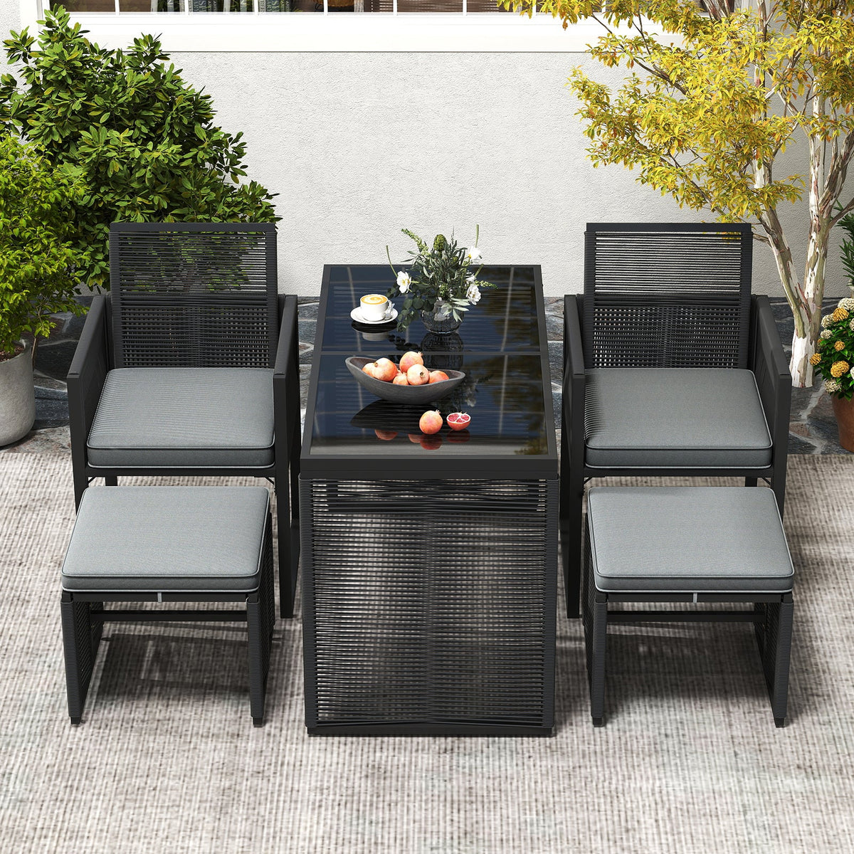 5 Pieces Outdoor Conversation Set with Removable Cushions for Backyard Porch-Gray