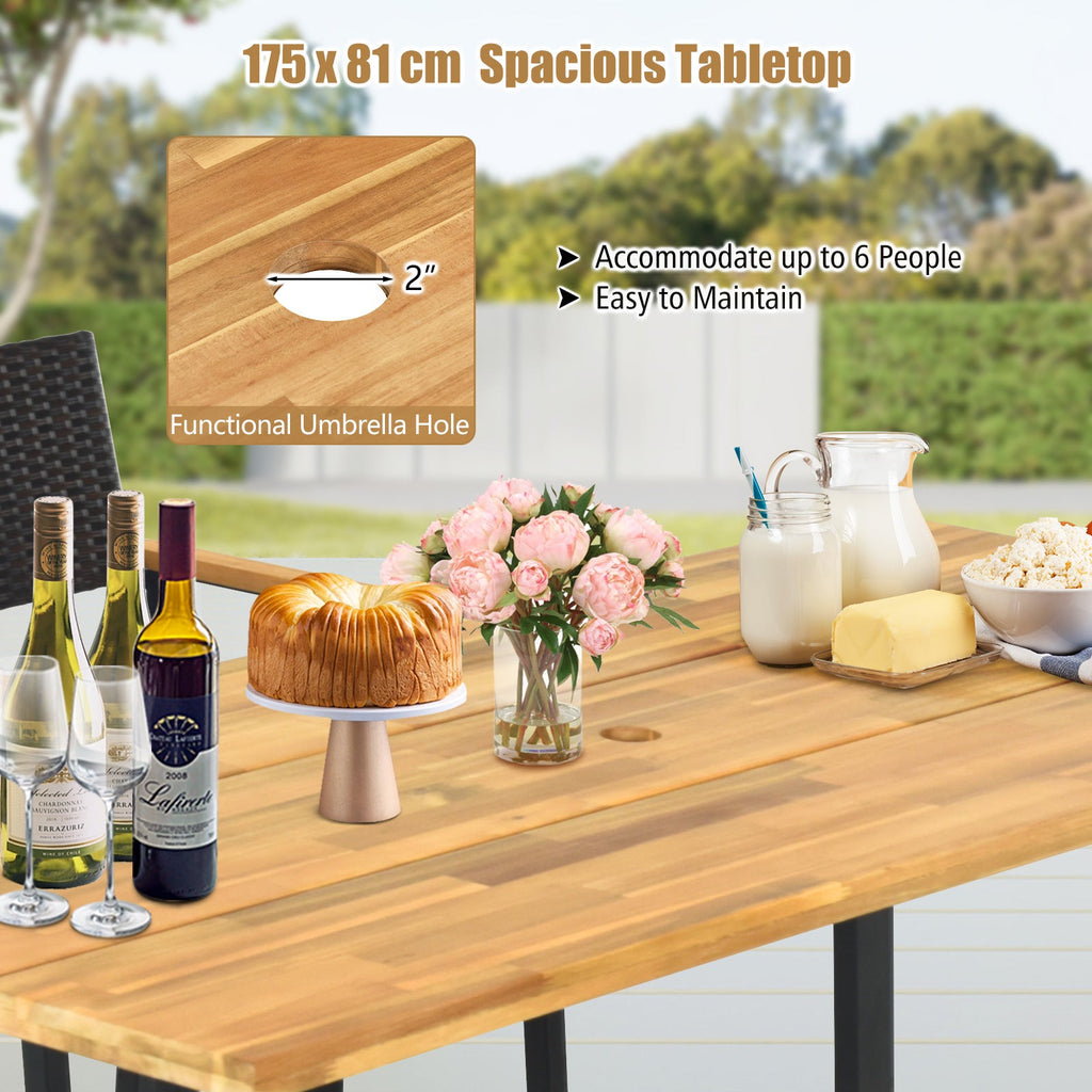 5 Pieces Patio Rattan Dining Set with Acacia Wood Tabletop and Armrests