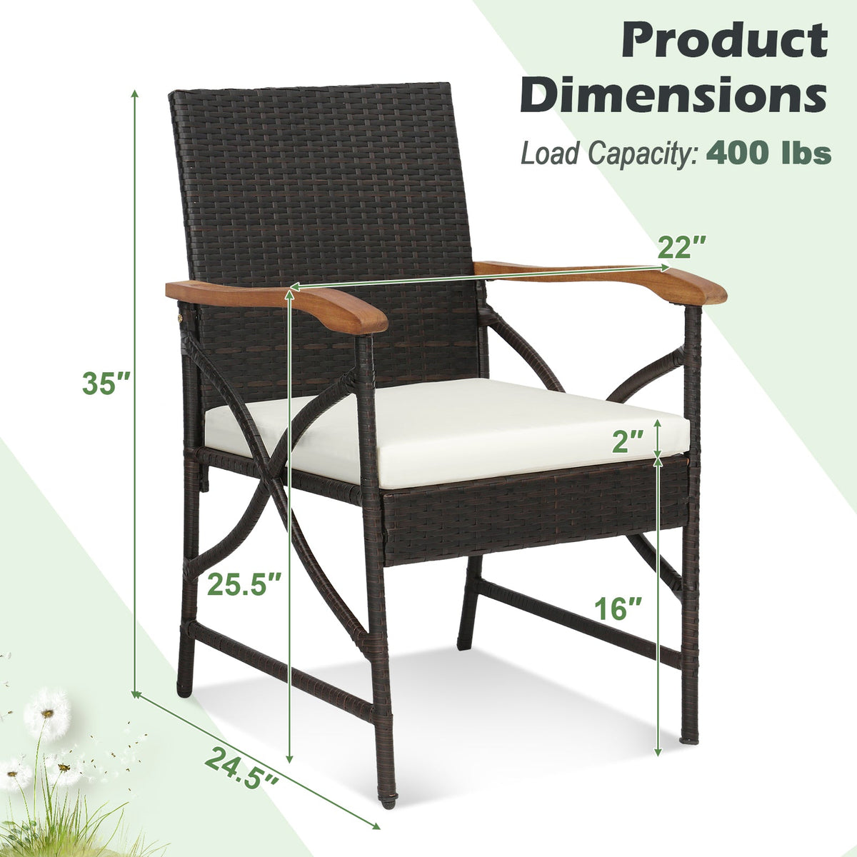 5 Pieces Patio Rattan Dining Set with Acacia Wood Tabletop and Armrests
