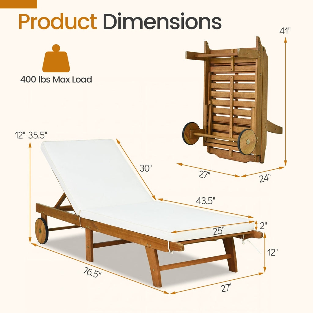 Adjustable Patio Chaise Lounge with Cushion and Wheels