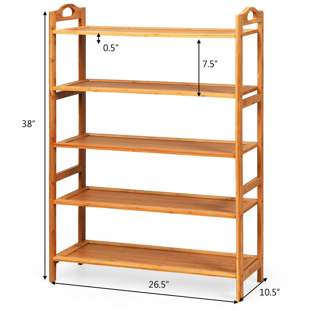 5-Tier Bamboo FreeStanding Shoe Rack-Natural