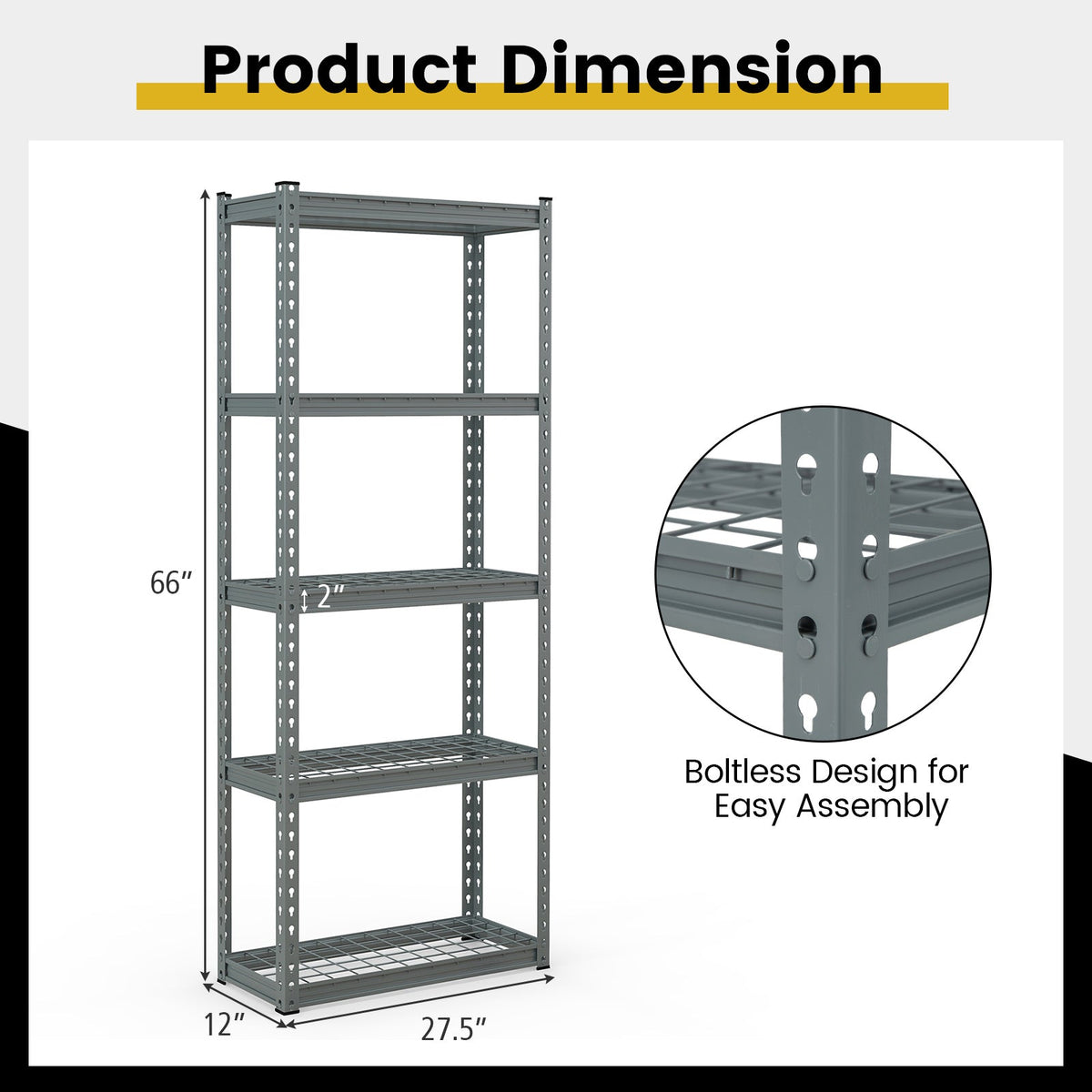 5-Tier Heavy Duty Wire Storage Racks with Anti-slip Foot Pad