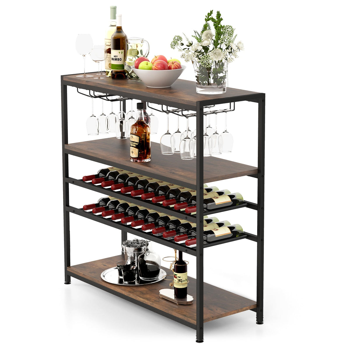 5-tier Wine Rack Table with Glasses Holder