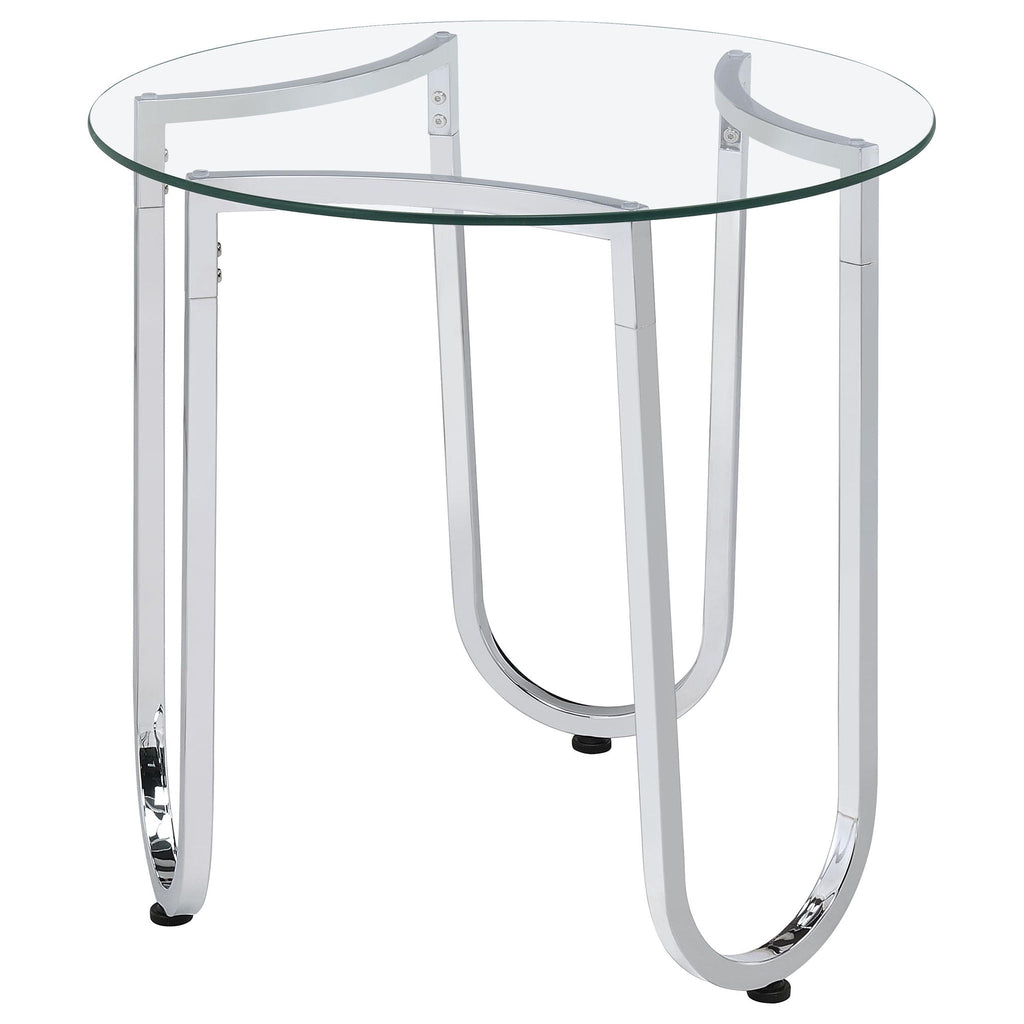 Beller Round Tempered Glass Top End Side Table Chrome