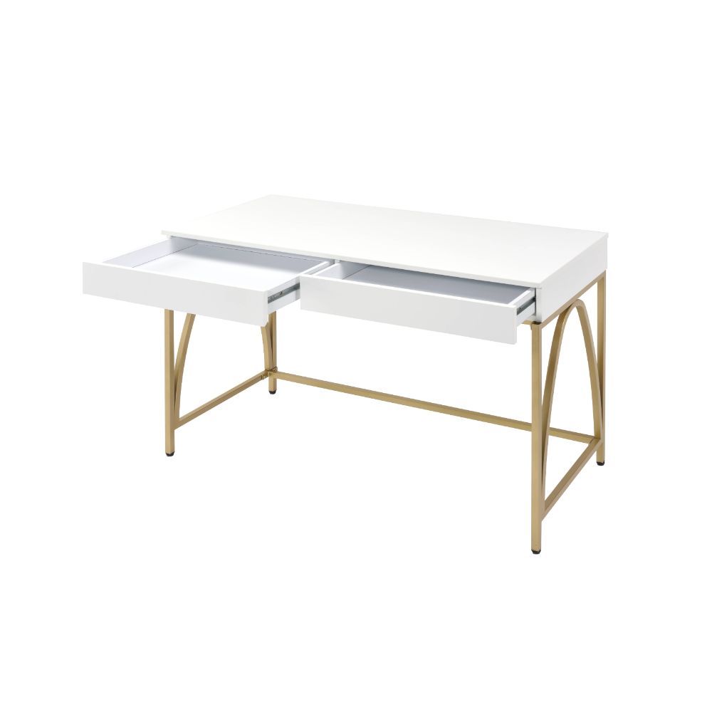 Lightmane - Writing Desk (Same Ac00900) - White High Gloss & Gold