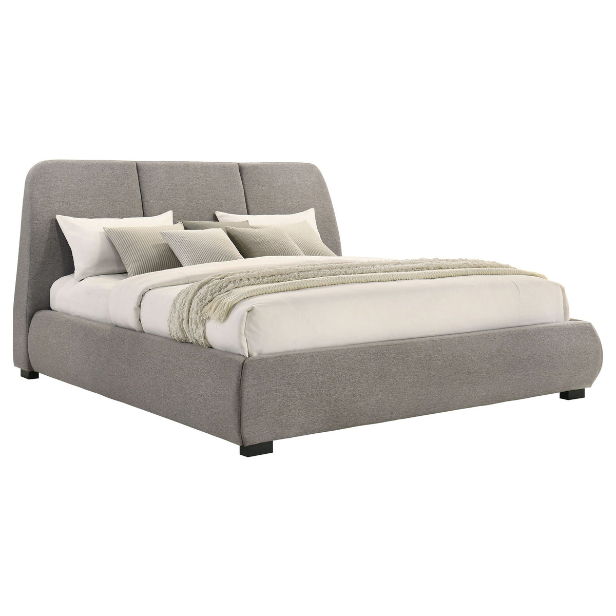 Mokena 46-inch Upholstered Eastern King Platform Bed Taupe