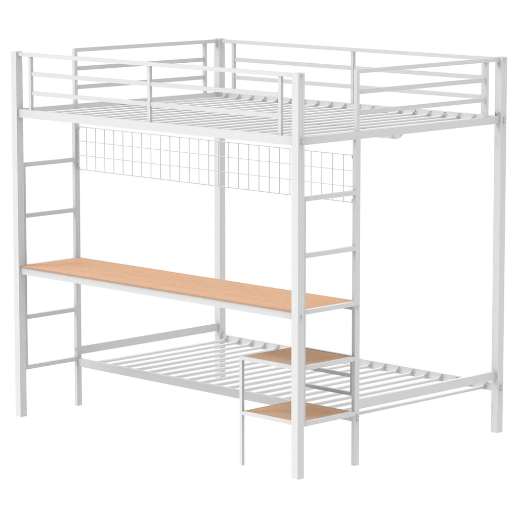 Bettoni Metal Full Over Twin Workstation Bunk Bed Matte White
