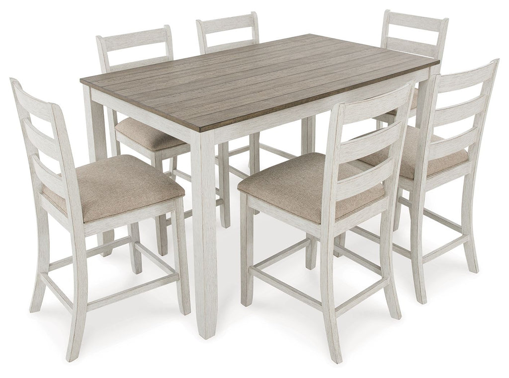 Skempton - Counter Height Dining Table and Bar Stools (Set of 7) - White / Light Brown