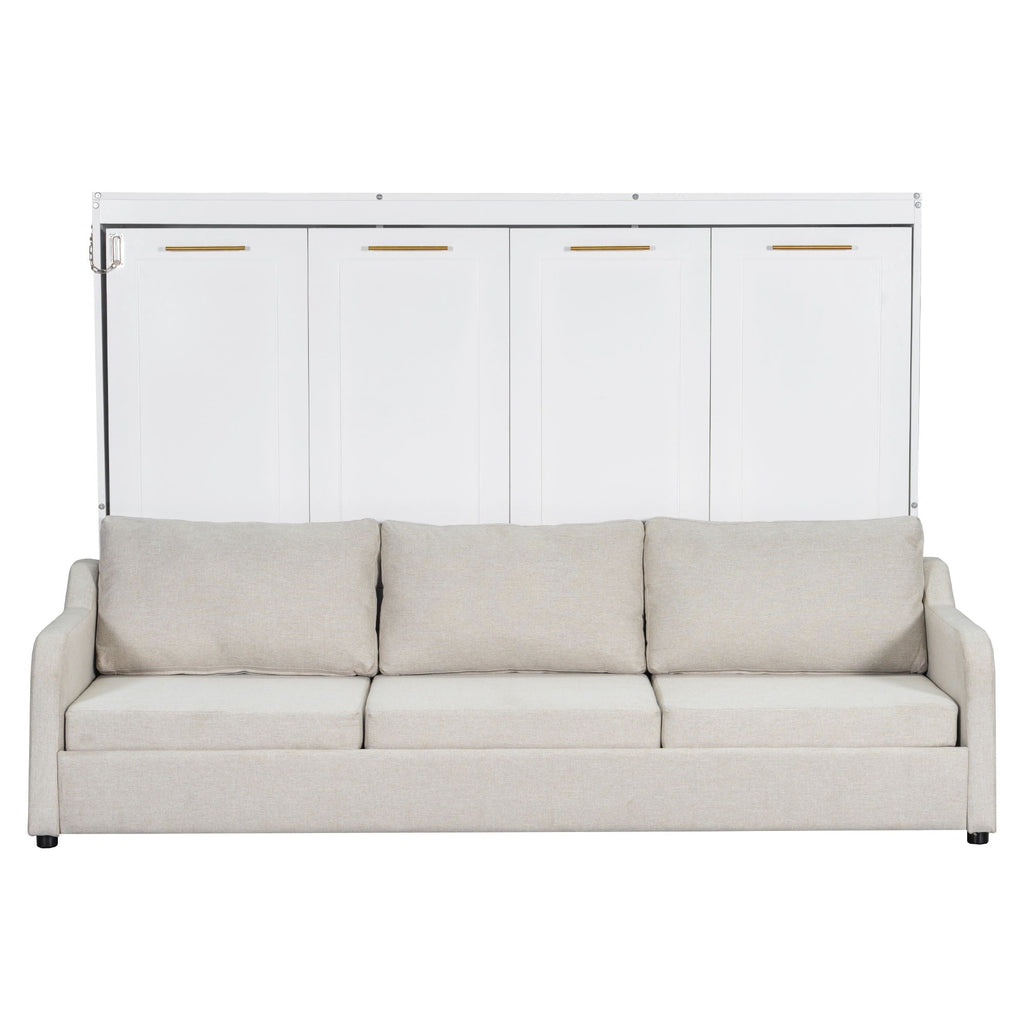 Murphy Cabinet Bed With Folding Sofa, Built In Storage Shelves And LED Light