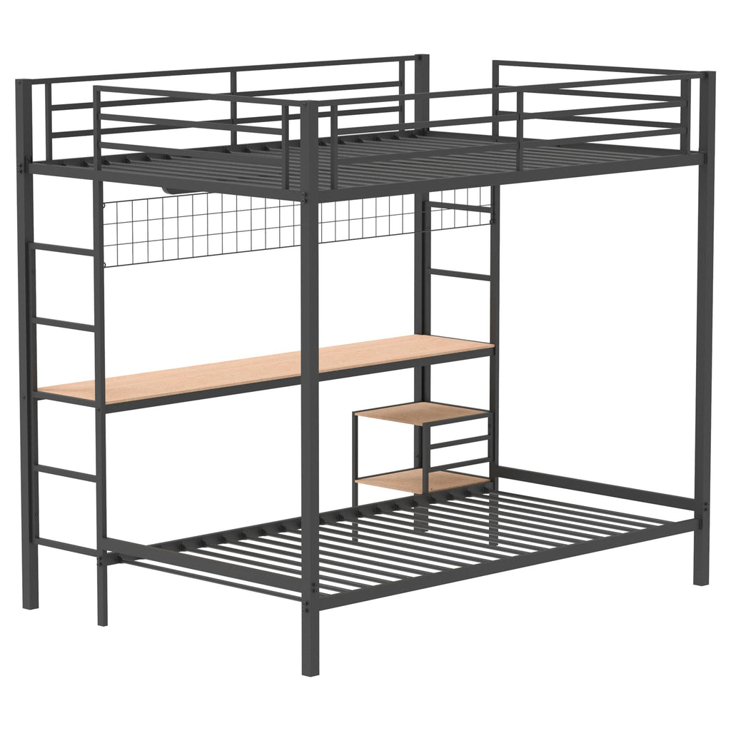 Bettoni Metal Full Over Twin Workstation Bunk Bed Matte Black