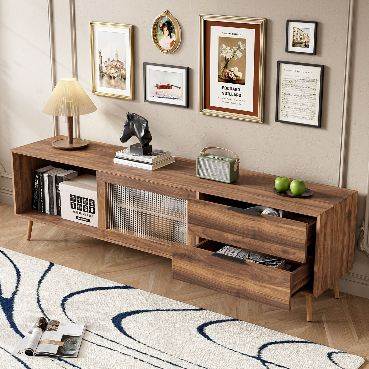TV Stand, Media Console With 2 Doors, 2 Drawers & Storage Cabinet - Walnut