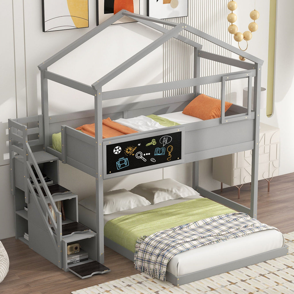 House Style Bunk Bed With Storage Staircase And board