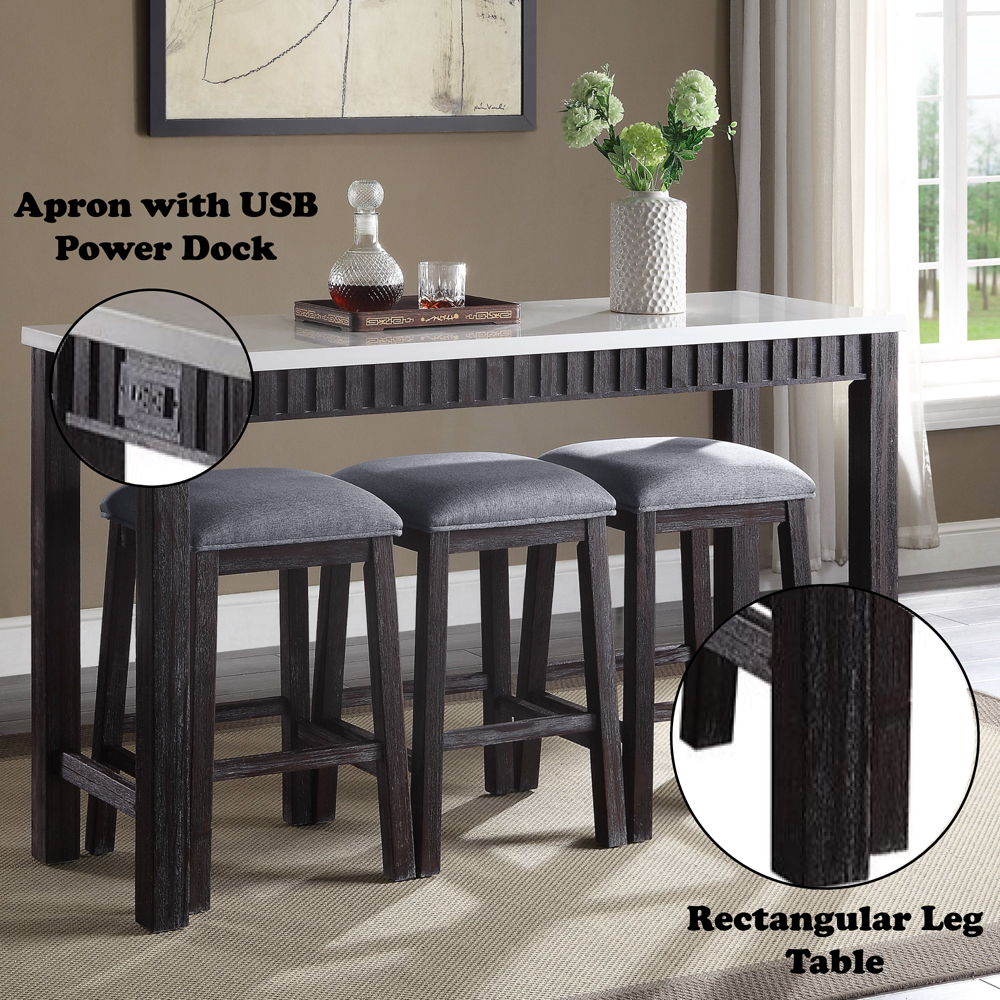 Necalli - 4 Piece Counter Height Table Set - Marble Top & Weathered Espresso